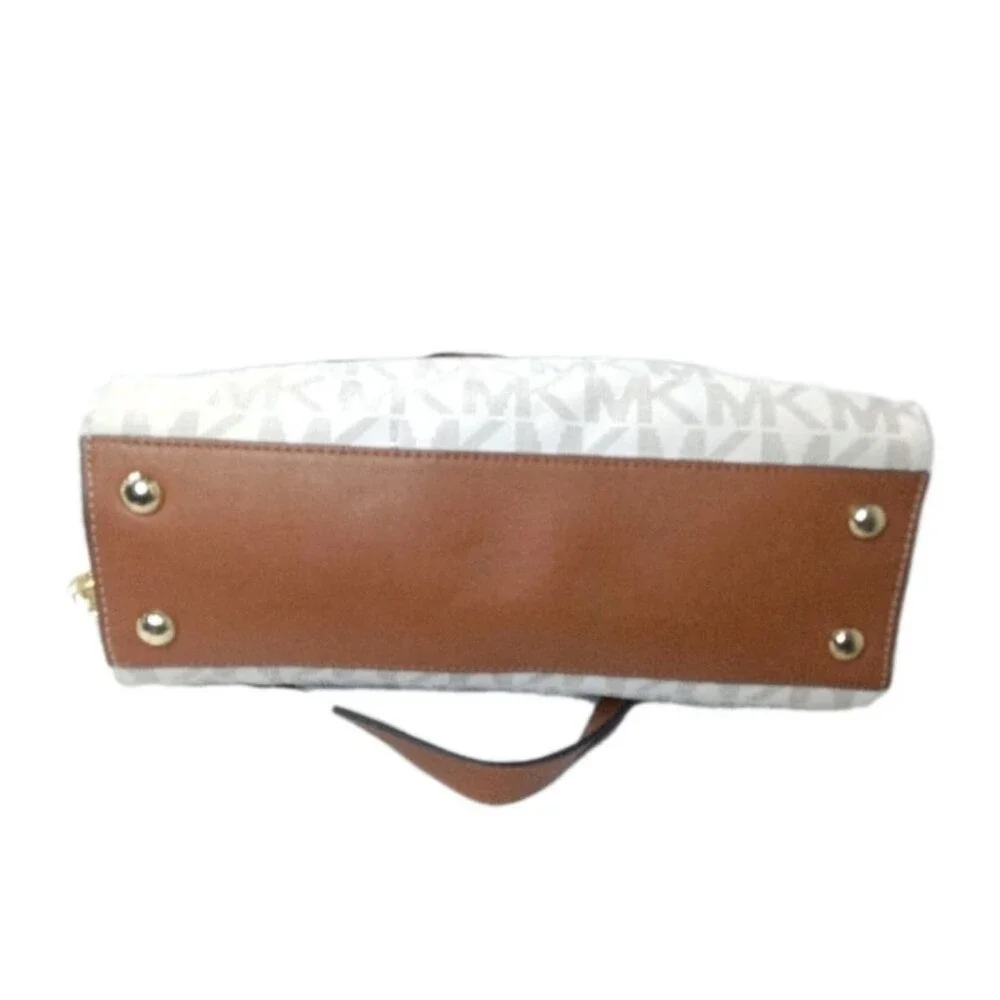 Michael Kors Hamilton Medium Logo Satchel Handbag Signature Vanilla Canvas
